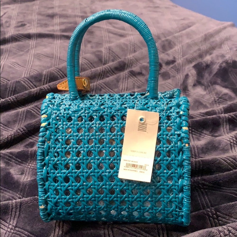 SERPUI Mini Sue Wicker Turqouise bag